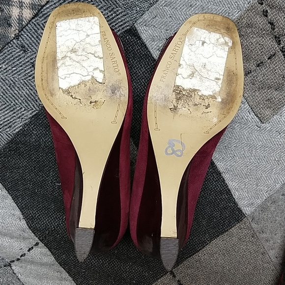 Raspberry Suede Franco Sarto Peep Button Wedge - Picture 4 of 8